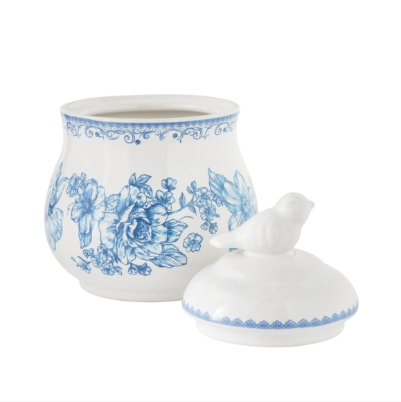 💕 New 2025 Pioneer Woman Agatha Blue and White Floral Sugar Bowl With Li - Picture 3 of 5